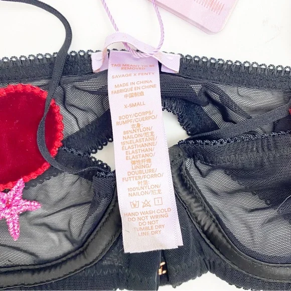 Savage X Fenty Hearts Stars Half Cup Bralette Velvet Mesh Unlined Valentines - Picture 8 of 10